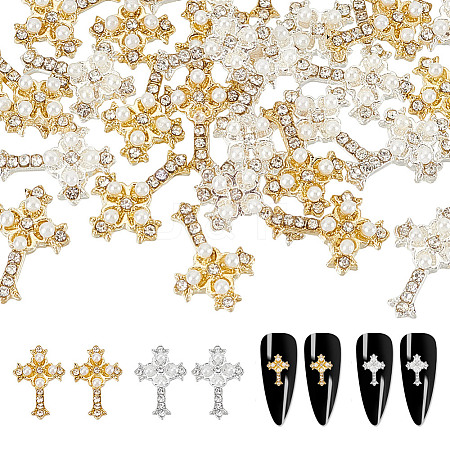 GOMAKERER 30Pcs 2 Colors Cross Alloy Rhinestone Cabochons MRMJ-GO0001-05-1