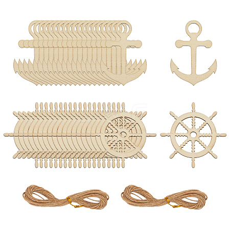 40Pcs 2 Styles Nautical Wood Big Pendants WOOD-ME0001-08-1