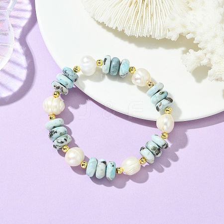 Natural Larimar Beaded Stretch Bracelets for Women BJEW-JB14099-1