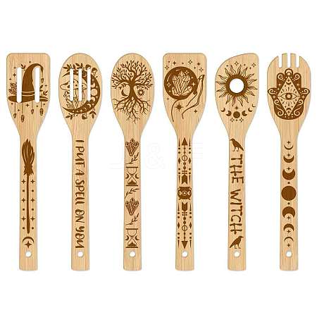 6Pcs Bamboo Spoons & Knifes & Forks AJEW-WH0411-007-1