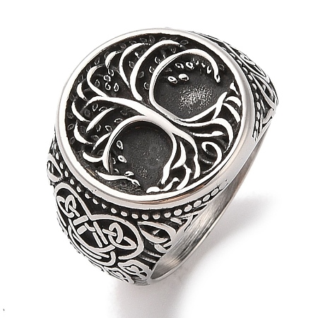 304 Stainless Steel Round with Tree of Life Signet Rings for Men RJEW-U005-20A-02-1