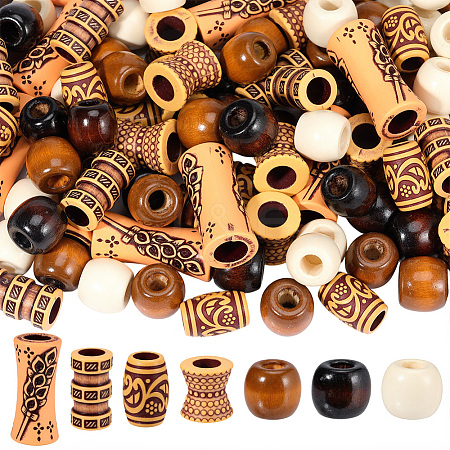 100Pcs 7 Styles Plastic and Wood Beads KY-PA0001-17-1