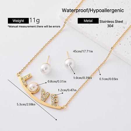 304 Stainless Steel & Imitation Pearl Stud Earrings & Pendant Necklaces Sets for Women RK2139-3-1
