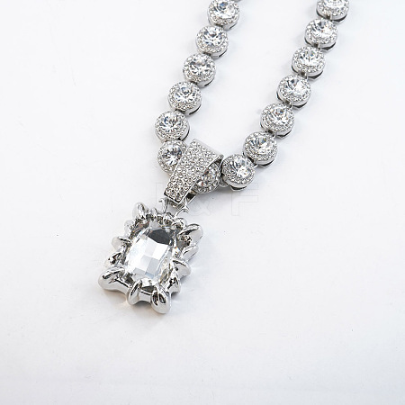 Alloy Rhinestone Rectangle Pendant Tennis Necklaces FS-WGF7BCB-06-1