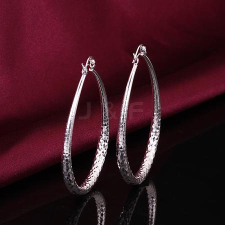 Women Big Earrings Silver Color Plated Brass Fancy Cut teardrop EJEW-BB11705-1