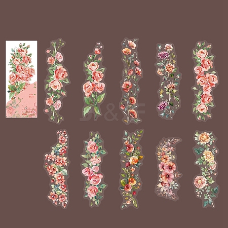 20Pcs 10 Styles Flower PET Waterproof Stickers PW-WG6FCFD-06-1