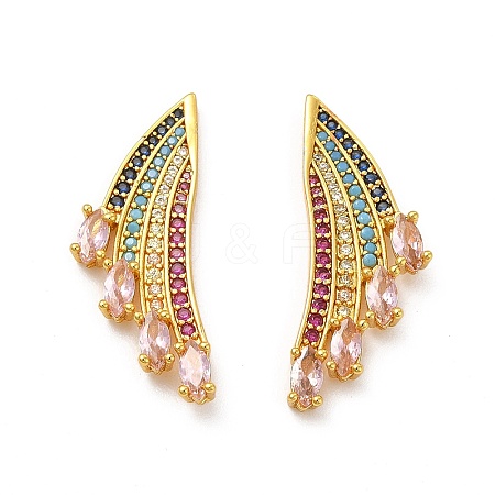Rack Plating Brass Micro Pave Cubic Zirconia Stud Earrings EJEW-P221-11G-1