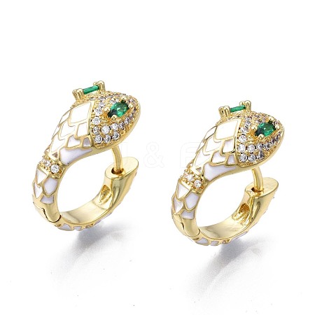 Green Cubic Zirconia Snake Huggie Hoop Earring EJEW-N011-46J-NF-1