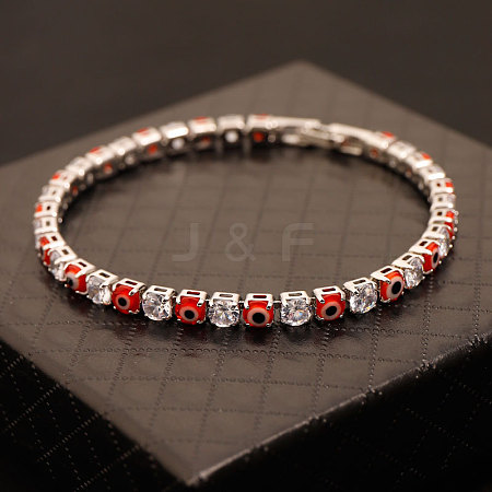 Brass & Clear Cubic Zirconia & Resin Evil Eye Tennis Bracelets for Women FS-WG6CA97-09-1