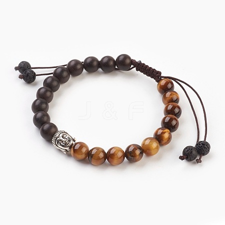 Natural Tiger Eye Braided Bracelets BJEW-JB03825-01-1