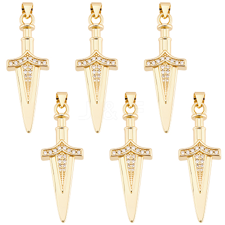 6Pcs Brass Micro Pave Cubic Zirconia Pendants KK-BBC0027-33-1