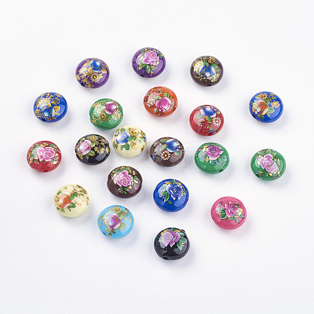 Flower Printed Resin Beads RESI-E010-1