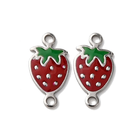 304 Stainless Steel Enamel Strawberry Connector Charms STAS-A121-02P-01-1