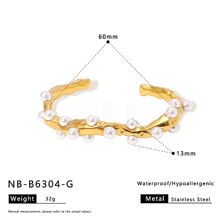 304 Stainless Steel and Imitation Pearl Cuff Bangles for Women WG3B407-07-1
