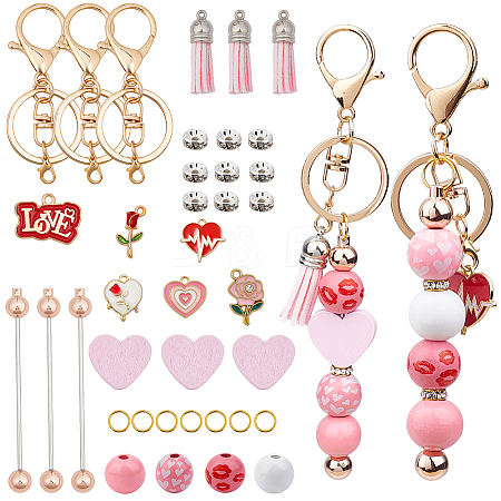 Valentine's Day DIY Alloy Enamel & Wood Beadable Bar Keychain Making Kit DIY-SC0025-94-1