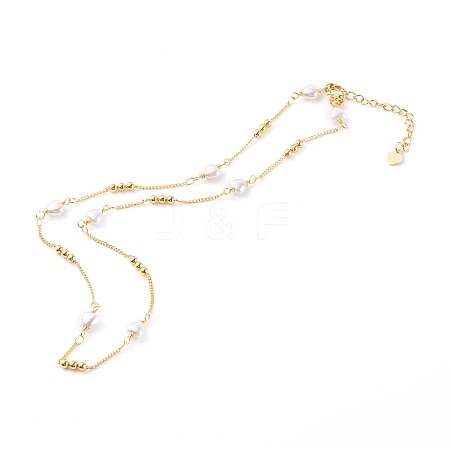 Heart Glass Beaded Chain Necklaces NJEW-JN03394-1