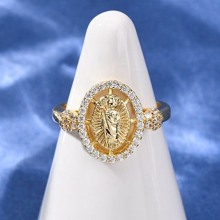 Religion Brass Micro Pave Cubic Zirconia Cuff Open Rings RJEW-F204-06G-1