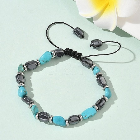 Natural Turquoise & Non-magnetic Synthetic Hematite Beaded Braided Bead Bracelets for Men Women BJEW-Z148-08P-02-1