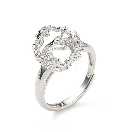 Rhodium Plated 925 Sterling Silver Micro Pave Clear Cubic Zirconia Adjustable Ring Components STER-NH0017-02P-1