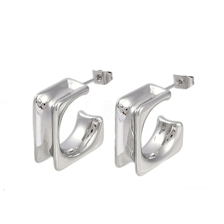 304 Stainless Steel Square Stud Earrings for Women EJEW-K281-26P-1