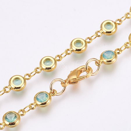 Faceted Glass Link Chain Necklaces NJEW-F230-02G-1