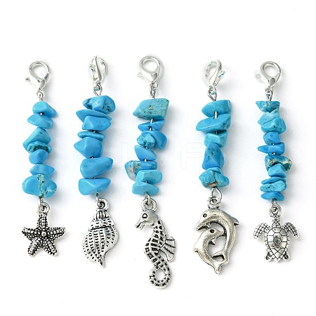 Synthetic Turquoise Chip Pendant Decorations HJEW-JM01321-1