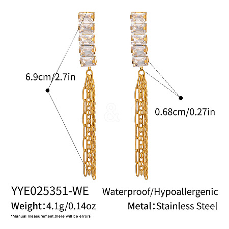 304 Stainless Steel Rectangle Tassel Stud Earrings LS-HE5353-2-1