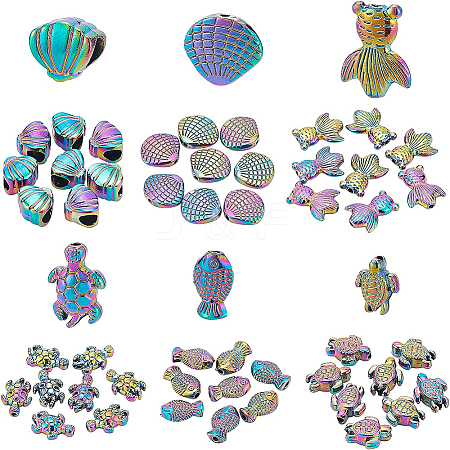 BENECREAT 48Pcs 6 Style Rack Plating Rainbow Color Alloy Beads FIND-BC0002-75-1