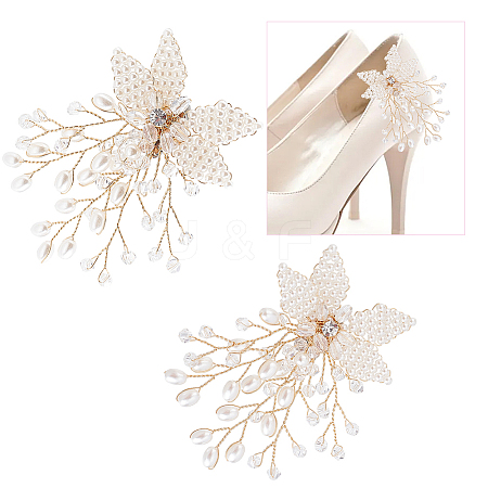 ABS Plastic Imitation Pearl Beaded Flower Wedding Shoe Decorations FIND-WH0126-71G-1