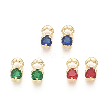  Jewelry Beads Findings Golden Plated Brass Charms, with Cubic Zirconia, Boy, Mixed Color, 11x6x3.5mm, Hole: 1x2mm