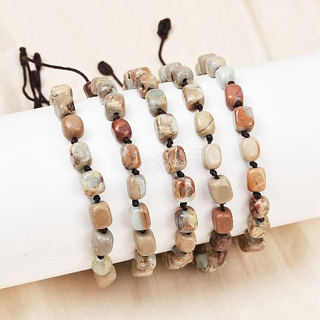 Natural Shoushan Stone Beads Braided Bead Bracelets for Men Women BJEW-D360-01D-1