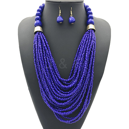 Bohemian Alloy & Resin & Glass Seed Beaded Multilayer Necklaces & Dangle Earrings FS-WG32A45-08-1