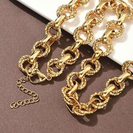 304 Stainless Steel Textured Double Ring Link Chain Necklaces NJEW-S453-02G-B-1