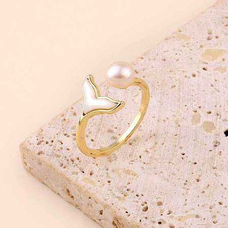 Natural Freshwater Pearl with Natural Shell Cuff Rings WGDDA1E-04-1