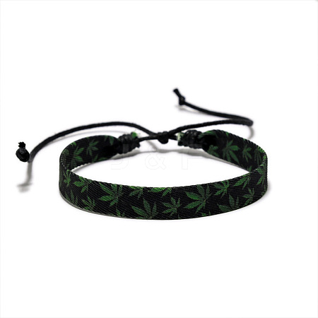Printed Maple Leaf Pattern Cloth & Waxed Cord Braided Bracelets for Men Women FS-WG27F11-02-1