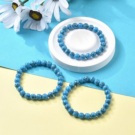 Synthetic Turquoise Jasper Bead Stretch Bracelets X-BJEW-K212-B-022-1