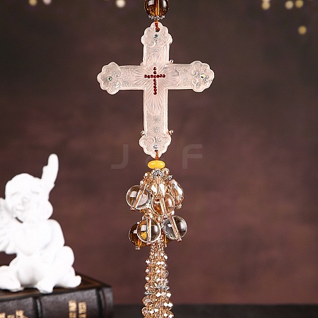 Cross with Tassel Glass Pendant Decorations AUTO-PW0001-22F-1