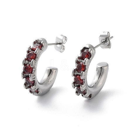 304 Stainless Steel Stud Earrings with Cubic Zirconia EJEW-D095-21P-1
