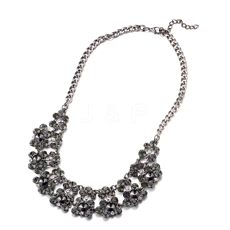 Fashion Women Jewelry Zinc Alloy Glass Rhinestone Bib Statement Choker Collar Necklaces NJEW-BB15143-D-1