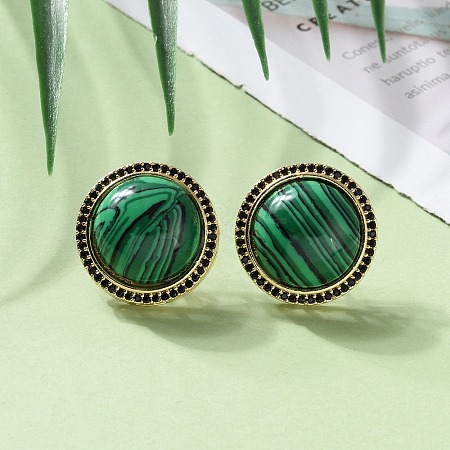 Half Round Brass Micro Pave Cubic Zirconia Stud Earrings EJEW-R215-01G-1