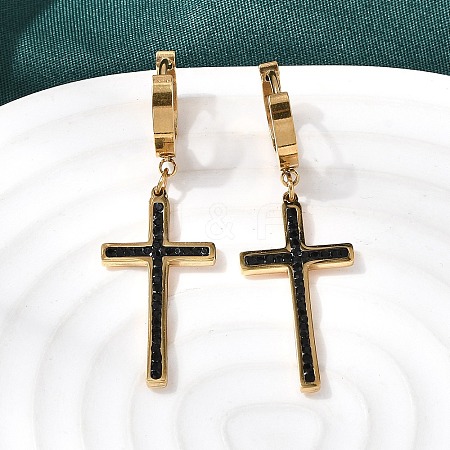 Cross 304 Stainless Steel Polymer Clay Rhinestones Hoop Earrings EJEW-G453-11G-01-1