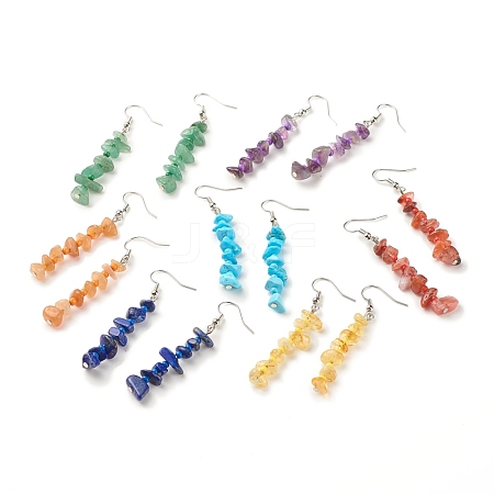7Pcs 7 Style Natural & Synthetic Mixed Gemstone Chip Beaded Dangle Earrings with Glass EJEW-JE04840-1