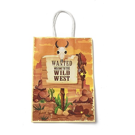 Cowboy Series Printed Kraft Paper Tote Bags ABAG-B006-02D-1