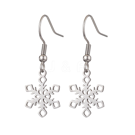 Non-Tarnish Hollow Christmas Snowflake 201 Stainless Steel Dangle Earrings for Women EJEW-JE05875-S-1