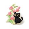 Black Cat & Flower Enamel Pins JEWB-Z048-09G-04-1