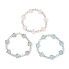 3Pcs 3 Colors Plum Blossom Flower Glass Beads Stretch Bracelets for Women BJEW-JB12138-2