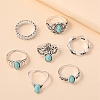 7Pcs Synthetic Turquoise Finger Rings Sets PW-WG28D17-01-4