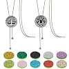 2Pcs 2 Styles Adjustable Stainless Steel Hollow Flat Round Diffuser Locket Pendant Lariat Necklaces NJEW-PH0001-49-1