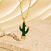 Cinco de Mayo Brass Pave Cubic Zirconia Enamel Green Cactus Pendant Necklaces for Women WG6DDE4-07-1