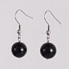 Round 304 Stainless Steel Natural Black Agate Dangle Earrings EJEW-JE01973-03-1